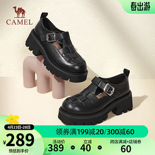 CAMEL 骆驼 2024春季新款休闲厚底粗跟小皮鞋乐福鞋单鞋女罗马鞋 L24S007081黑色 38