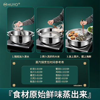 虎晏 HUYO海鲜蒸汽锅家用桑拿鸡蒸锅商用不锈钢蒸煮两用大容量多层蒸汽火锅 加厚蒸汽锅【36cm大容量】