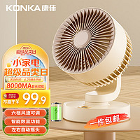 KONKA 康佳 USB小風扇空氣循環扇家用臺式電風扇小型渦輪對流換氣扇香薰驅蚊桌面小電扇搖頭8000mA
