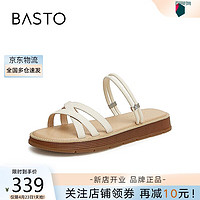 BASTO 百思图 24夏时尚休闲外穿平底拖鞋女条带凉鞋Y2296BT4 米白色 39