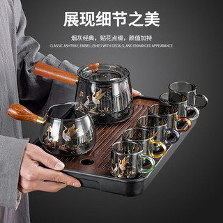 正扬玻璃旅行茶具套装户外双侧把办公便携包功夫茶盘小套透明黑色贴花 8头(梯侧)6色+灰旅行包