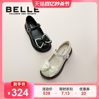 BeLLE 百丽 童鞋中大女童皮鞋蝴蝶结女孩玛丽珍鞋春秋乐福鞋