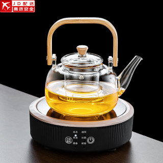 心茧电陶炉煮茶器办公透明玻璃烧水泡茶壶电茶炉智能屏显功夫茶具套装 春鸣黑+900提壶