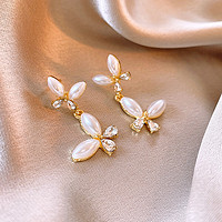 Trendolla 银针法式气质镶钻珍珠双蝴蝶耳钉复古设计感耳环时尚感耳饰女