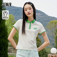 Semir 森马 POLO衫女凉感抗菌修身俏皮甜美风夏季撞色印花109323115005