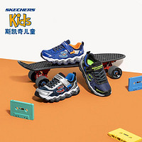 百亿补贴：SKECHERS 斯凯奇 童鞋魔术贴闪灯撞色拼接轻便网布透气休闲运动鞋90735L