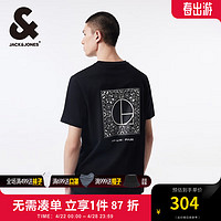 杰克琼斯 杰克·琼斯（JACK&JONES;）夏季款弹力清爽胶印腰果花胶印圆领立体logo短袖T恤男款224201050 黑色E41 黑色E41 165/88A/XS