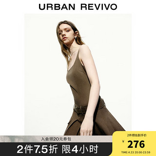 URBAN REVIVO UR2024春季女装复古工装风腰带短款吊带A型连衣裙UWL740006 咖啡色 XS