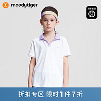 百亿补贴：moodytiger 儿童T恤2023夏新款女童V领拼接防晒运动短袖polo衫