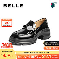 BeLLE 百丽 乐福鞋女2024春季厚底增高百搭通勤小皮鞋B1814AA4 黑色 36