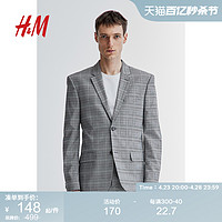 H&M HM男装西服夏季柔软紧身版灰色格纹商务西装上衣1174441