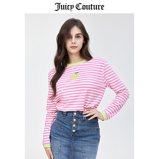 Juicy Couture 橘滋 T恤女春季新款多巴胺穿搭美式条纹撞色长袖上衣