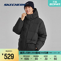 SKECHERS 斯凯奇 羽绒服男款冬季2023年新款黑色保暖时尚连帽外套