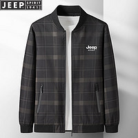 JEEP SPIRIT 吉普夹克男春秋季外套男装纯色百搭户外休闲商务中青年 卡其 5XL