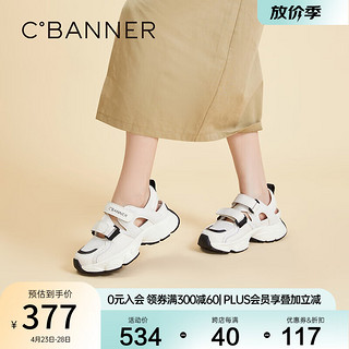 C.BANNER 千百度 运动休闲凉鞋女2024夏季厚底增高鞋网面魔术贴 米色/黑色 39