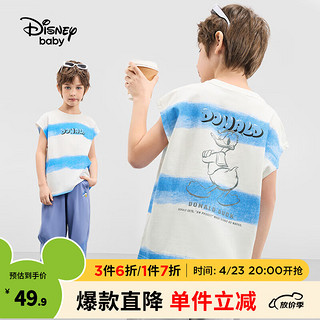Disney 迪士尼 童装男童针织时尚背心2024夏装儿童户外运动无袖上衣帅气 蓝条扎染 100
