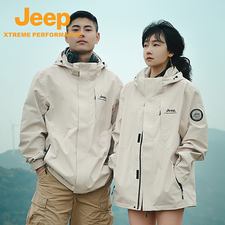 Jeep 吉普 新款硬壳冲锋衣情侣春户外2024登山服男防水防风三合一外套女