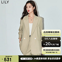 LILY 2024夏女装时尚职业通勤款设计感简约宽松休闲西装外套女 322灰绿 M