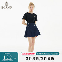 E·LAND 衣恋 Eland衣恋夏季新款甜美设计感辣妹显瘦双排扣百褶牛仔半身裙女士