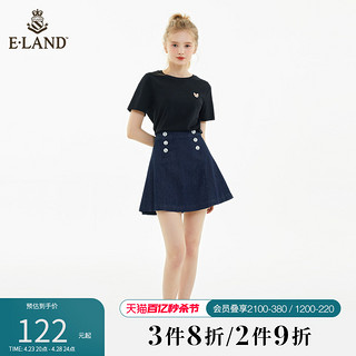 E·LAND 衣恋 Eland衣恋夏季新款甜美设计感辣妹显瘦双排扣百褶牛仔半身裙女士