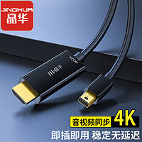 JH 晶华 Mini DP转HDMI转换线线器 4K高清雷电接口视频线 苹果Mac微软Surface笔记本电脑 黑色1.5米 Z621E