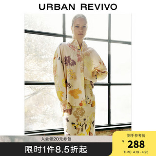 URBAN REVIVO UR2024春季女田园度假风花卉印花超宽松开襟衬衫UWH240024 浅黄色印花 L