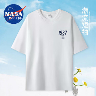NASA MARVEL 2024新款200克纯棉白色T恤男女同款短袖打底衫内搭ins纯棉半袖 G19 L