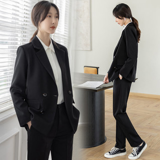西装外套女小个子2024春秋黑色休闲西服韩版面试职业正装套装