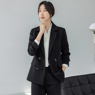 西装外套女小个子2024春秋黑色休闲西服韩版面试职业正装套装