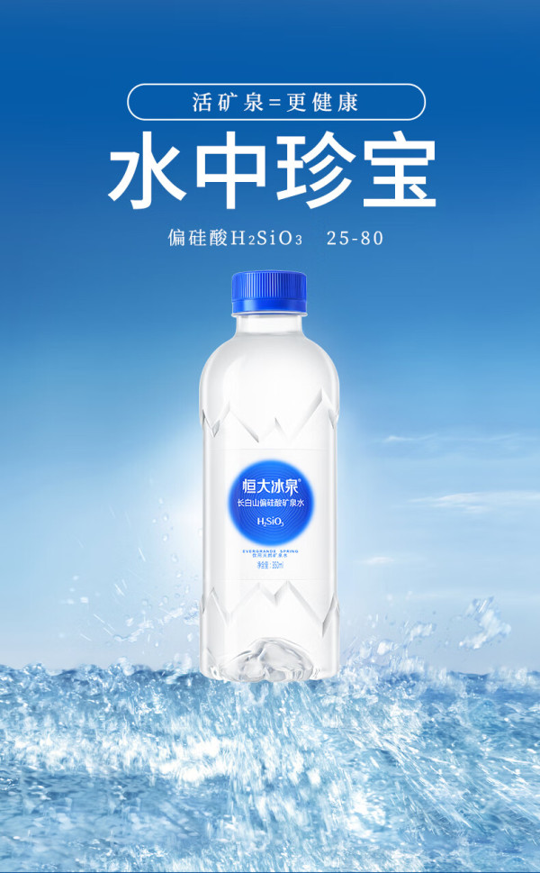 恒大冰泉水_evergrande spring 恒大冰泉 长白山天然偏硅酸矿泉水 350