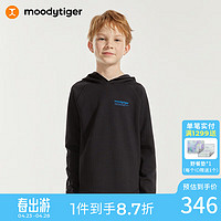 moodytiger 儿童卫衣24年春季男女童连帽长袖宽松运动套头衫 炭黑色 140cm