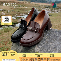 BASTO 百思图 2024春季时髦简约通勤乐福鞋粗跟圆头女单鞋A1507AA4 棕色 34