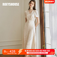 Roey s house 罗衣法式浪漫提花连衣裙2024初夏新款优雅泡泡袖杏色收腰裙10271