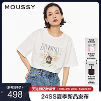 MOUSSY 摩西 夏季新品字母小狗印花短袖T恤028HS490-0021