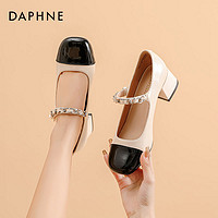 DAPHNE 达芙妮 黑白玛丽珍鞋女鞋2024新款鞋子女小皮鞋法式高跟鞋粗跟单鞋