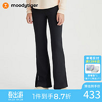 moodytiger 女童喇叭裤24年春季弹力针织个性微喇运动紧身长裤 炭黑色 150cm