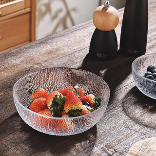 格娜斯冰川玻璃沙拉碗家用透明圆形玻璃碗三件套装水果盘甜品碗