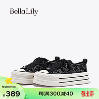 Bella Lily2024春季增高亮片板鞋女厚底欧美休闲鞋潮流松糕鞋 黑色 36