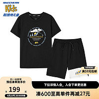 SKECHERS 斯凯奇 儿童短袖运动套装夏男女童T恤短裤两件套L224K039 碳黑/0018 170