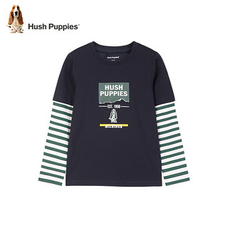 暇步士（Hush Puppies）童装男女童长袖圆领衫春装儿童圆领衫精梳棉汗布时尚休闲潮 藏蓝 120cm