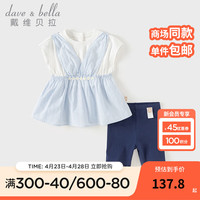 戴维贝拉(DAVE&BELLA)女童五分裤套装洋气宝宝衣服小童上衣短裤两件套2024夏季童装 蓝色条纹 110cm(身高100-110cm)