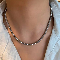 TMOWO 施家真多麻铂金银灰大溪地黑色珍珠项链女轻奢锁骨链颈链