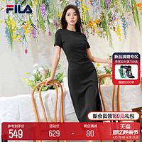 FILA 斐乐 连衣裙女2024夏季新款时尚休闲简约开衩修身T恤裙长裙子