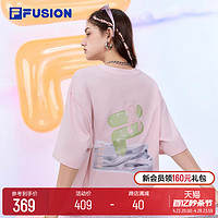 FILA 斐乐 FUSION斐乐潮牌情侣款针织短袖T男2024夏新款多彩纯棉T恤女