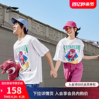 LI-NING 李宁 短袖男夏季新款迪士尼草莓熊联名T恤女圆领宽松情侣运动体恤