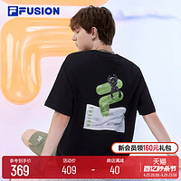 FILA 斐乐 FUSION斐乐潮牌情侣款针织短袖T男2024夏新款多彩纯棉T恤女