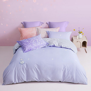 LUOLAI 罗莱家纺 纯棉三/四件套 全棉学生青年床单床上用品套件 藏猫猫-紫色 220*250cm