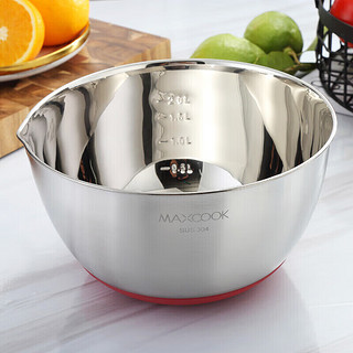 MAXCOOK 美厨 304不锈钢盆沙拉盆 烘焙和面盆带刻度调料盆洗菜盆加大加厚味斗 单 25cm MCWA0545