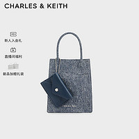 CHARLES&KEITH24夏纯色褶皱磁吸手提斜挎托特包女CK2-30782347 Denim Blue深牛仔蓝色 S