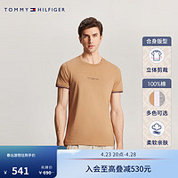 TOMMY HILFIGER【镶边袖口】24夏男纯棉平纹针织拼色袖口修身T恤32584 卡其RBL XXL (：160-180斤)